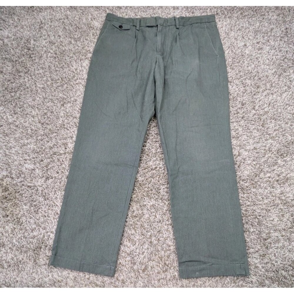 Wallace & Barnes Pants Men 34x30 Green Military Pleated Chino Khakis Cotton Poly